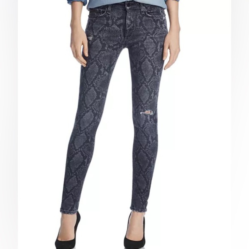 Rag & Bone Distressed Printed Skinny Jeans in Gray Snake